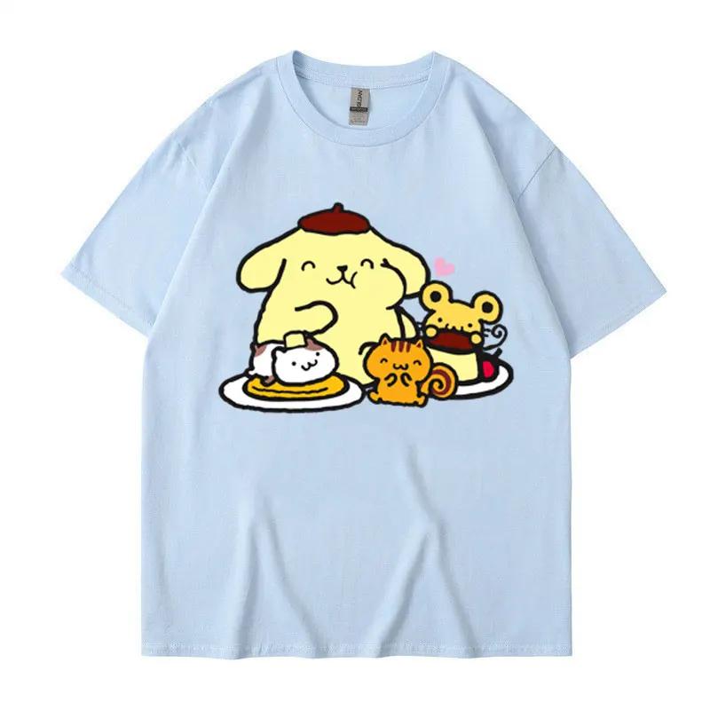 Cute Pompom Purin Cartoon T-Shirt Summer Short Sleeve 100% Cotton Kids' Tee Shirt Tops for Boys And Girls Cartoon Anime Couple