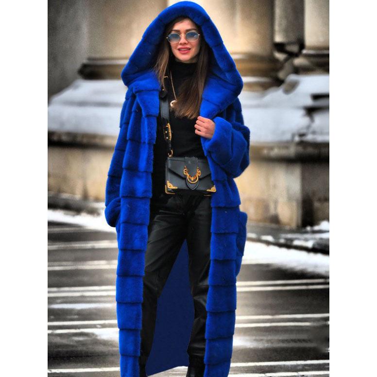 

Длинные экологичные норковые шубы с большим капюшоном, модная королевско-синяя норковая шуба с длинным рукавом, женская верхняя одежда XXXXL королевский синий