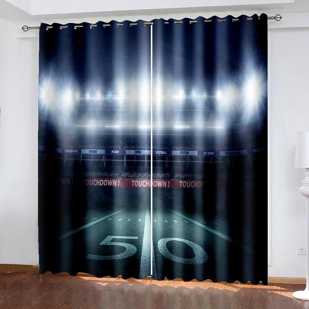 

Роскошные окна от пола до потолка, футбольное поле, футбольная игра, оконные шторы для гостиной, столовой, спальни W50xH130(CM)x2PCS-Grommet Top