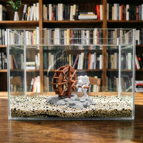 Decoração de Aquário Esqueleto, Esqueleto Dinâmico Movido a Ar com Roda d'Água Giratória, Ornamento Animado de Peixe Esqueleto para Entusiastas de Aquários