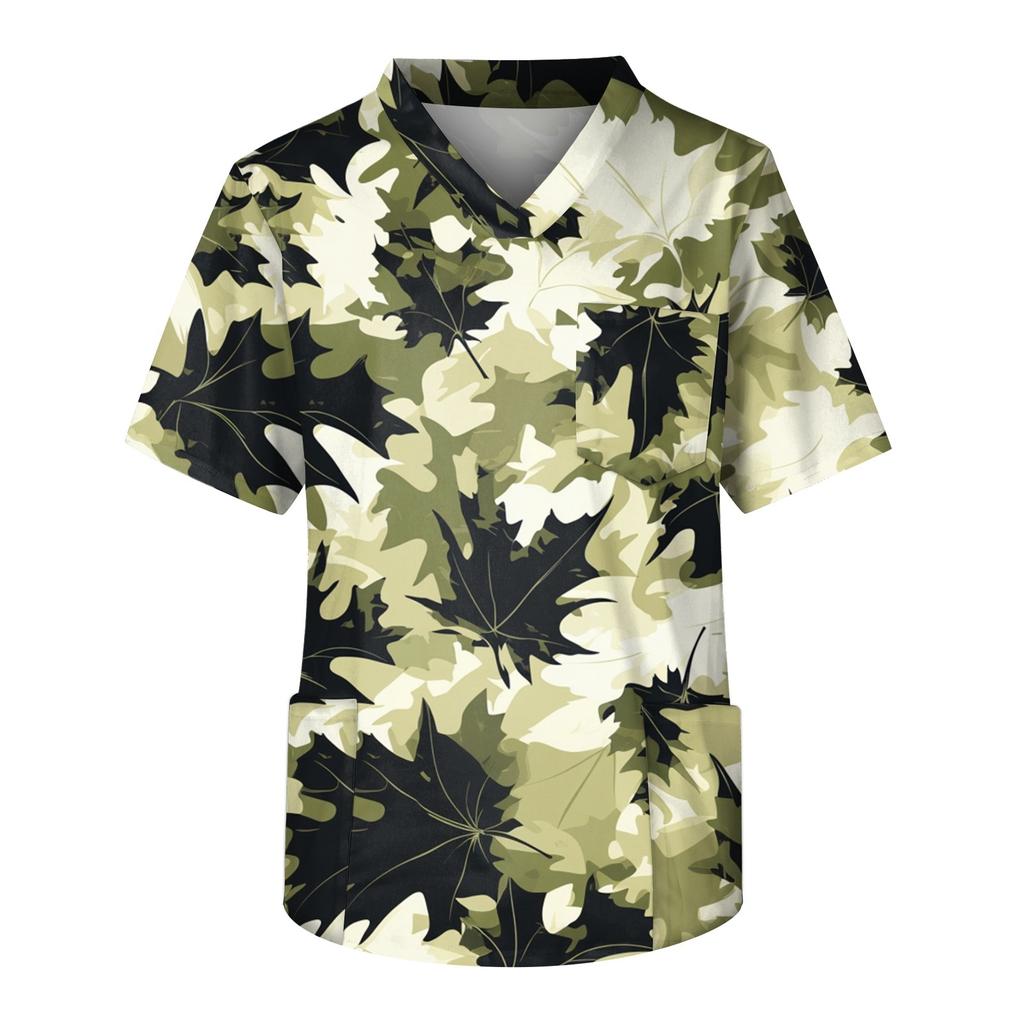 Men's Casual Short-Sleeved V-Neck Printed Front Pocket Top