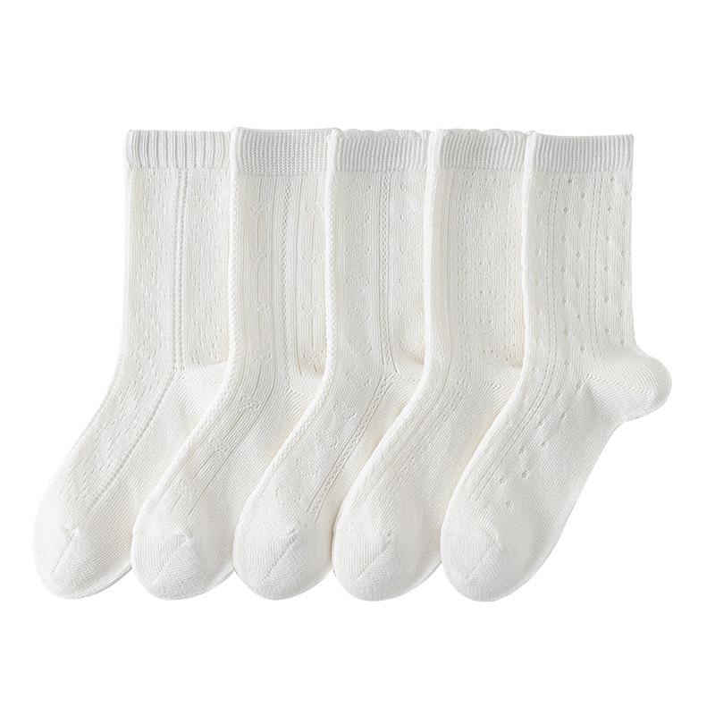 Female Early Autumn Pure Cotton Breathable Mesh Hollow Deodorant Boneless White Tube Stack Socks