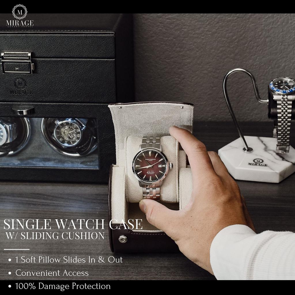1 Watch Travel Case for Men Single Watch Case Storage Gift Idea Travel Accessory Espresso Mirage Watch Roll Cases Brown/Ivory - - - - Brown/Ivory -