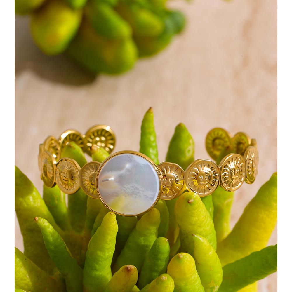 Eetit 64mm Popular Stainless Steel Round Shell Sun Cuff Bracelet Bangle Tarnish Resistant Metal Golden Attractive Jewelry