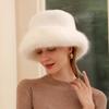 Women Head Accessories Thick Warm Faux Fox Fur Bucket Winter Hat Set Cap