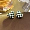 Silver Needle Korean Version Elegant Black and White Plaid Earrings
