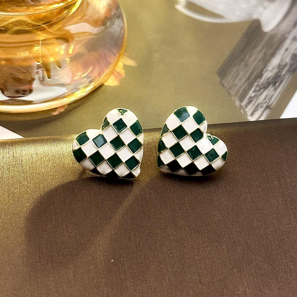 Silver Needle Korean Version Elegant Black and White Plaid Earrings
