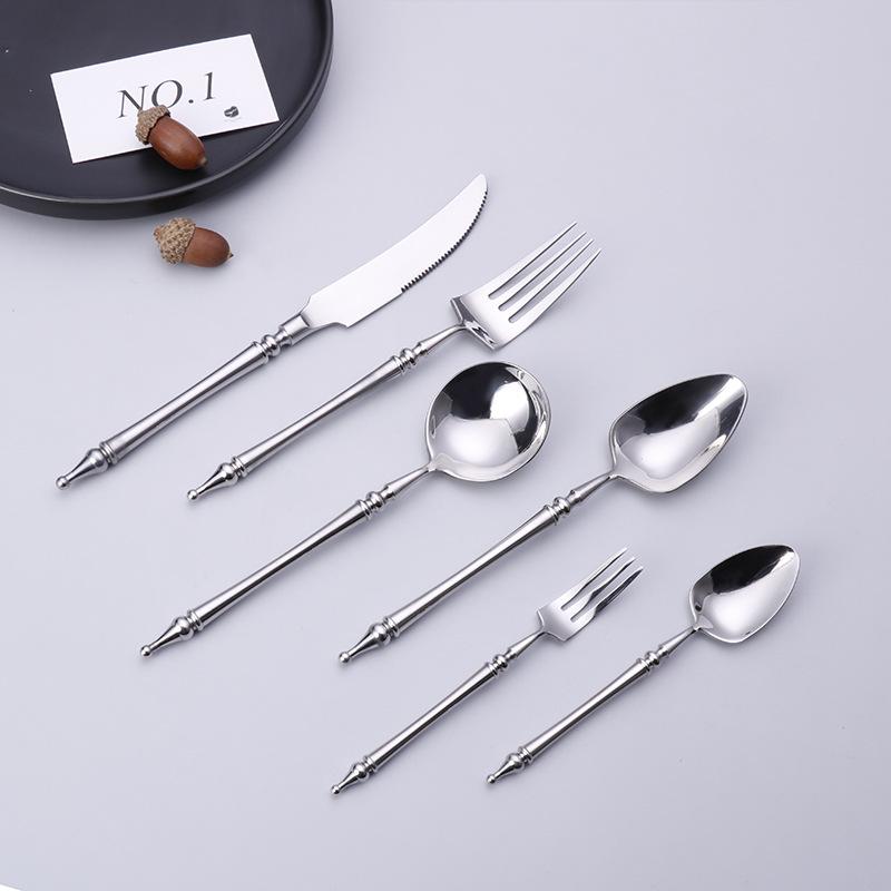304 Stainless Steel Western Cutlery Set: Knife, Fork, Spoon, Coffee Spoon, Roman Column Design, European Style, 4-Piece
