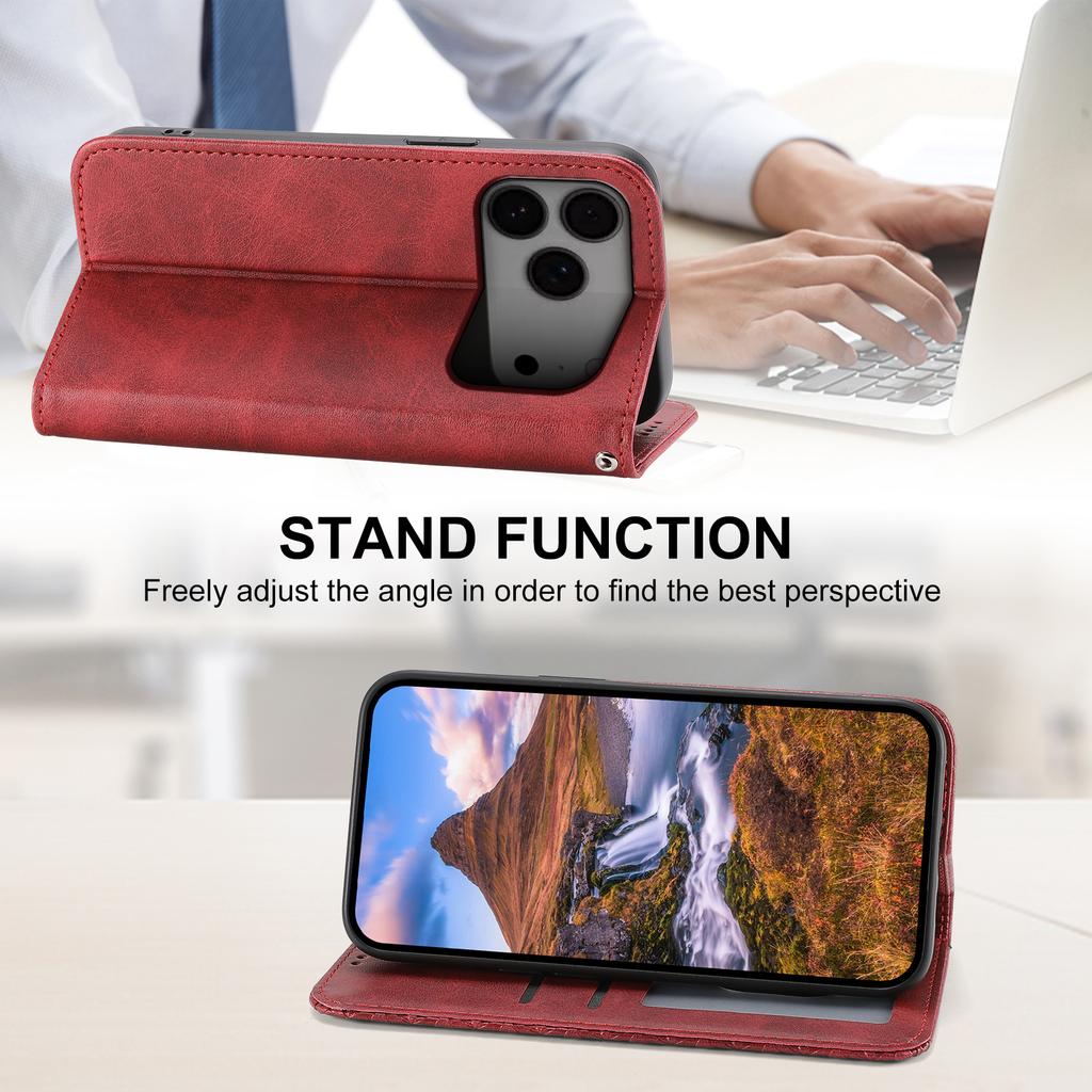 Pouzdro pro iPhone 17 Pro Max s texturou teletiny, PU kožené peněženkové pouzdro na telefon s poutkem na zápěstí