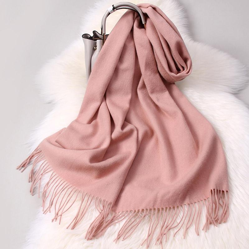 100% Wool Scarf For Women Solid Shawls Wraps For Ladies Long Warm Pashmina Scarf Tassel Cashmere Scarves Winter Foulard Femme