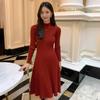 Women's Slim-Fit Over-the-Knee Cashmere Sweater Dress with Half-High Collar and Long Sleeves for Autumn-Winter.