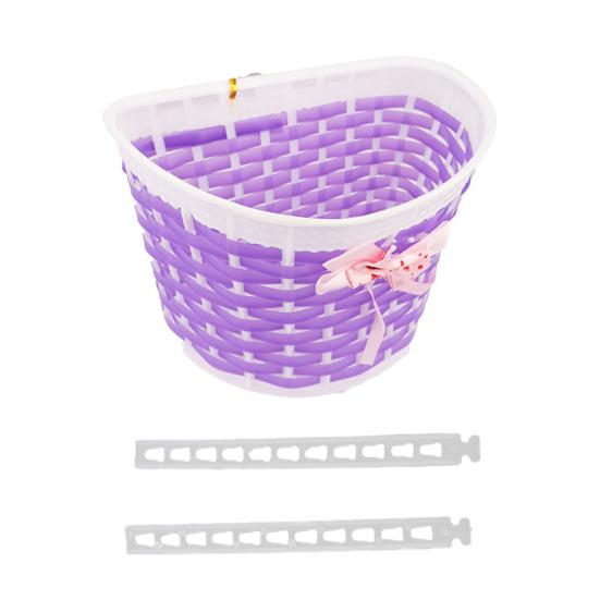 Kids Bicycle Front Basket with Ribbon Bow Toddlers Boys Girls Balance Bike Handmade Woven Storage Basket Bike Accessories