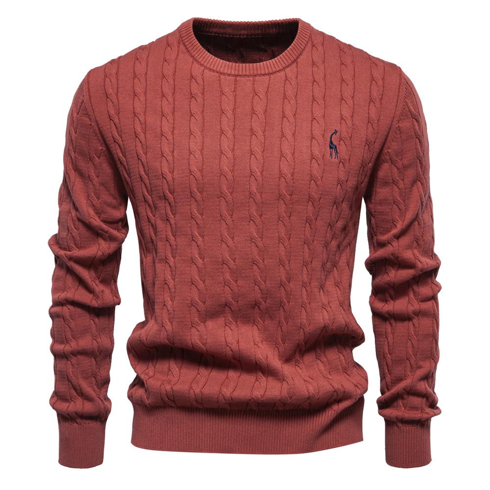 

Autumn And Winter New Foreign Trade High-Quality Men S Sweater Pullover Deer Embroidery Solid Color Knitted Sweater Men S XXL