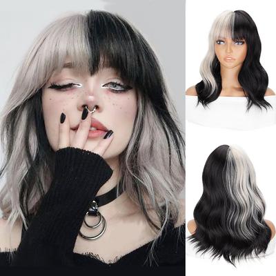 Short Wavy Wig Synthetic With Bangs Wigs Extension Soft Natural Shoulder LengthCurly Hair For Women Daily Party Use