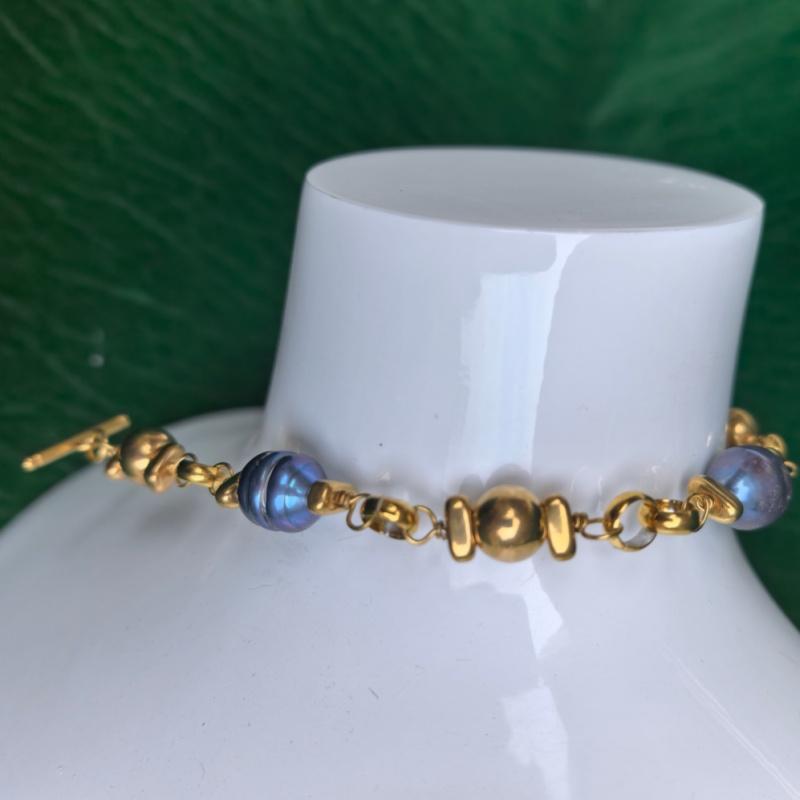 Natural Freshwater Pearl 18K PVD Gold-plated Stainless Steel Beaded Bracelet Jewelry