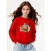 Kids Sweatshirt , Crew Neck Fashion Top, Fun "Cute Bear Bubble Tea" Patterned Sweatshirt, Suitable for Everyday Casual Wear