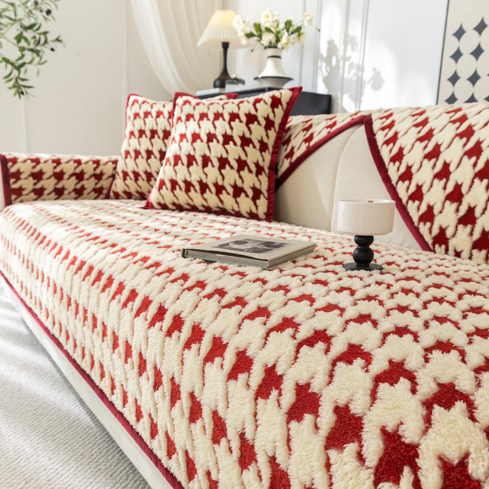 French Retro Sofa Cushion Autumn and Winter Shu Cotton Plush Non-Slip Seat Cushions Sofa Cover Cover Cloth