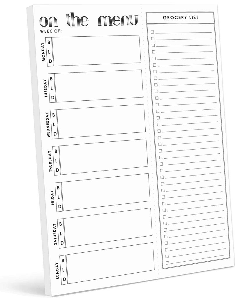 Inkdotpot Poznámkový blok Weekly Meal Planner 7" x 10, "Kuchyňské menu" Magnetický blok pro plánování jídla s odtrhávacími listy S-54