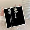 S925 Silver Tassel Butterfly Asymmetrical Earrings - Fresh & Elegant Design for Women