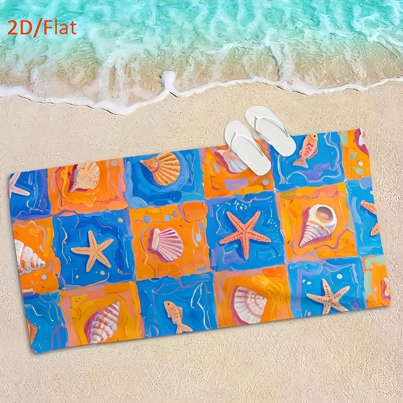 Vibrant Ocean Beach Towel Tropical Starfish Seashell Print Bath Mat for Summer Vacation Resort Pool Decoration