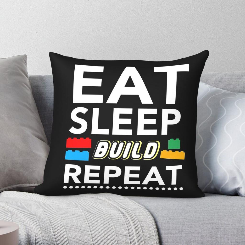 Eat Sleep Build Repeat Blocks Bricks Pillowcase Polyester Linen Velvet Printed Decor Throw Pillow Case Sofa Cushion Cover