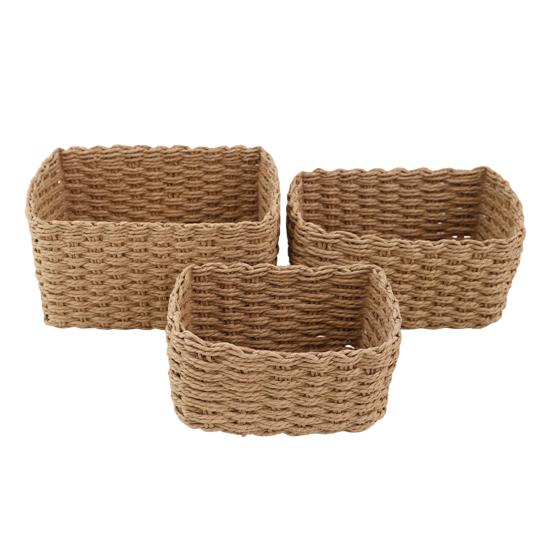3Pcs Woven Storage Basket Natural Rattan Paper Rope Stackable Square Open Design for Kitchen Bedroom Living Room Bathroom Storage Organizers Home Tidy