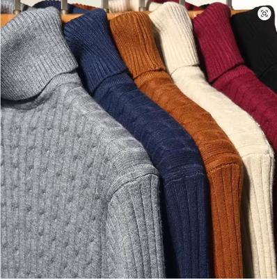 Men's Turtleneck Sweaters Autumn Knitted Striped Streetwear Warm Long Sleeved Pullover Solid Color Basic Style Casual Tops