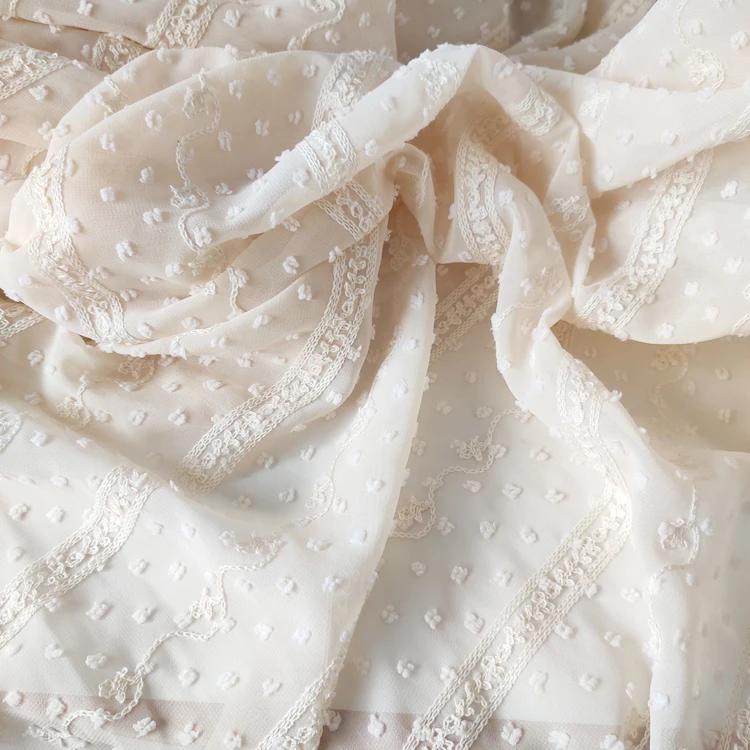 150 cm breit 1 yard/lot Beige Chiffon Dot Jacquard Stickerei Stoff frau Kleid/T-shirt Material