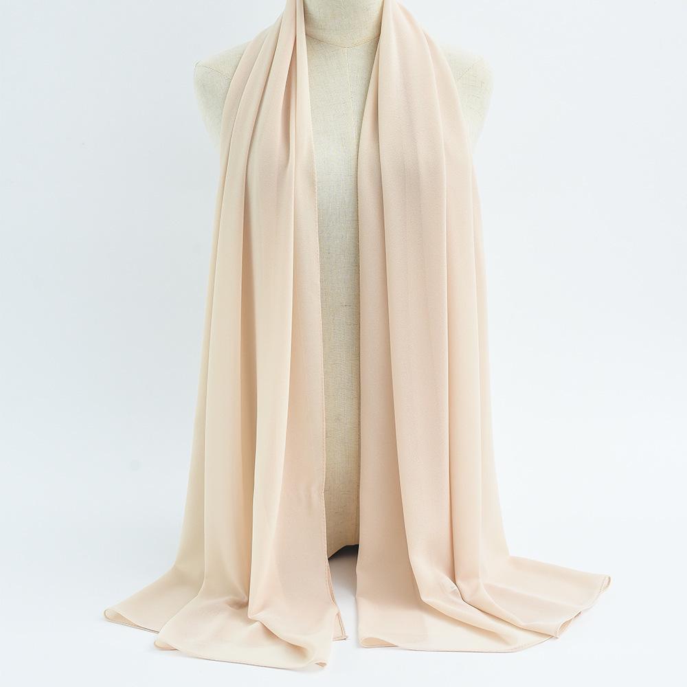 Damen einfarbiger Perlen-Chiffon-Bubbleschal, langer Seiden-Kopfschal, 70x180cm, nahöstlicher Stil