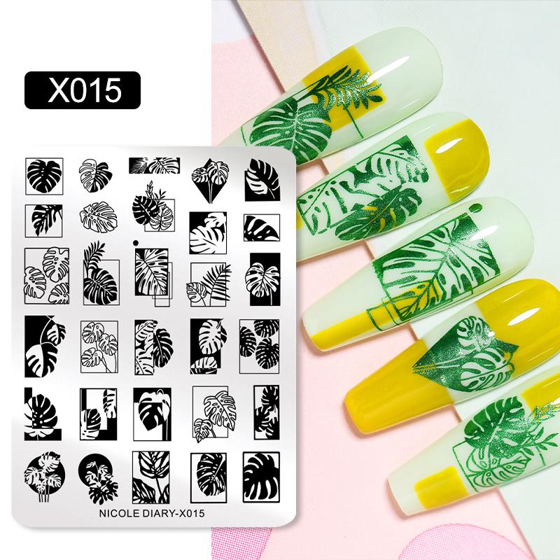 NICOLE DIARY Leopard Flower Nail Stamping Plate Image Transfer Template Geometry Leaf Stainless Steel Stencil Nail Printing Tool