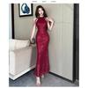 Toast dress burgundy new fishtail slim long bridal wedding engagement banquet evening dress femininity