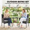 3 Piece Rattan Bistro Set, PE Wicker Garden Furniture Conversation Set with 2 Tier Glass-Top Table, Chairs, Cream White