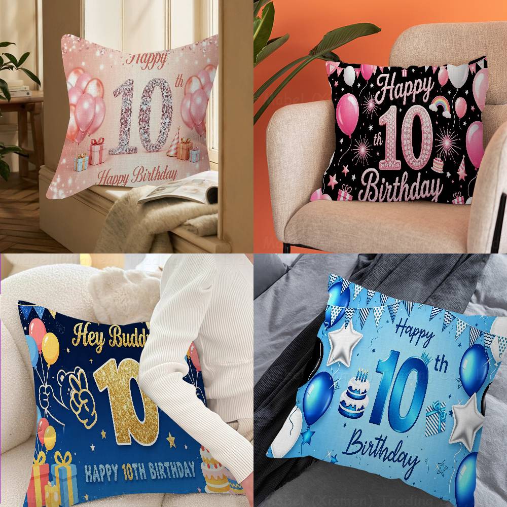 10th Birthday Party Cushion Cover Inches Farmhouse Decor Home Throw Pillow Covers for Couch Decorations
