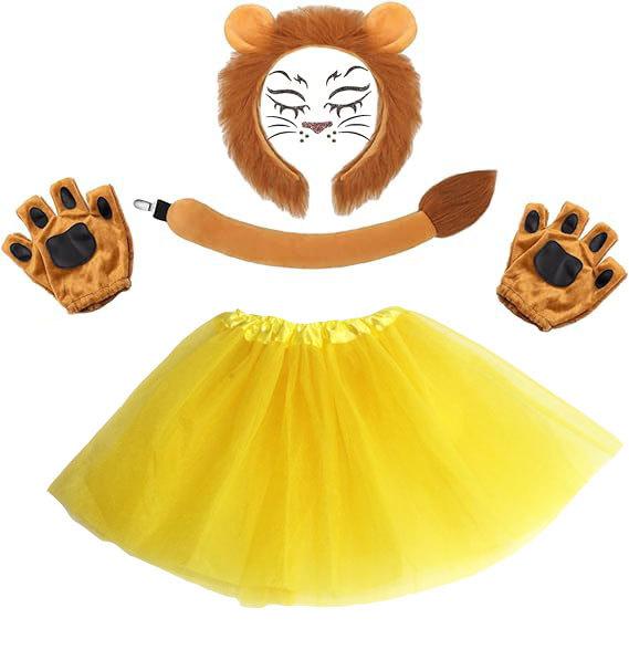 Kinder Jungen Mädchen Tier Löwe Cosplay Kostüme Ohren und Schwanz Stirnband Rock Set Zubehör Halloween Karneval Party Verkleidung