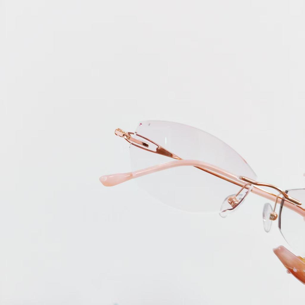 Women's Rimless Rhinestone Eyeglass Frames with Irregular Lenses - Anti-Blue Light & Myopia Reading Glasses