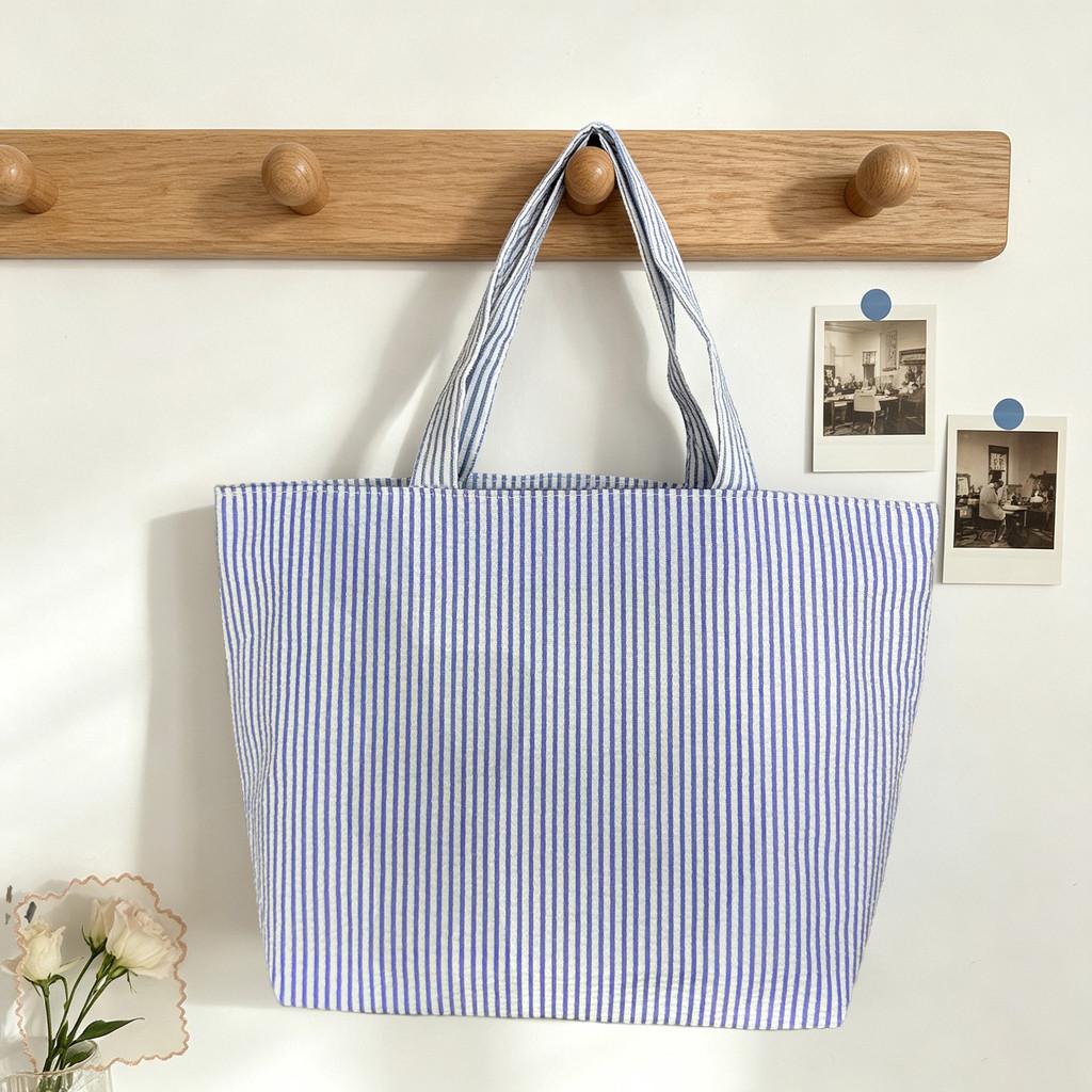 Striped Bag For Women Large Capacity Retro Casual Polyester Fashion Handbag For Daily Use