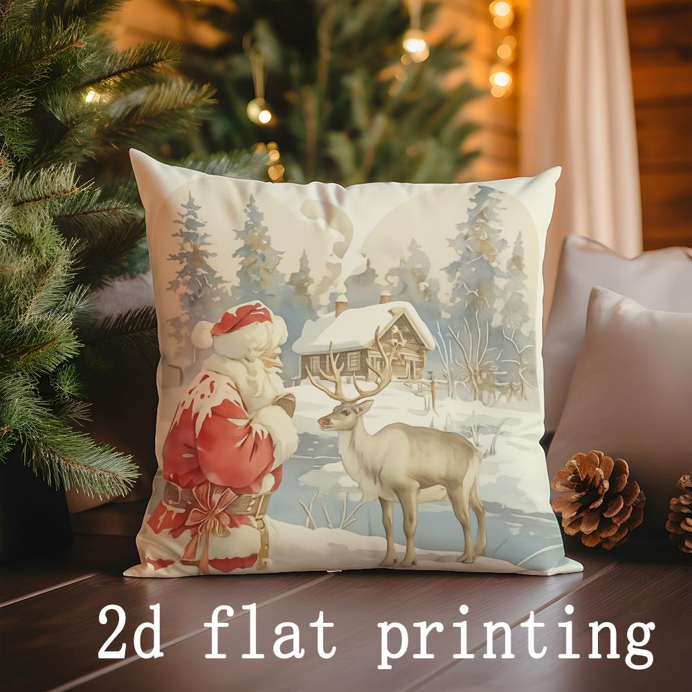 Home Decor Christmas Santa & Deer Holiday Pillow Covers Pattern Cushion Cover Suitable for Sofa Bedroom Car Pillow Cover