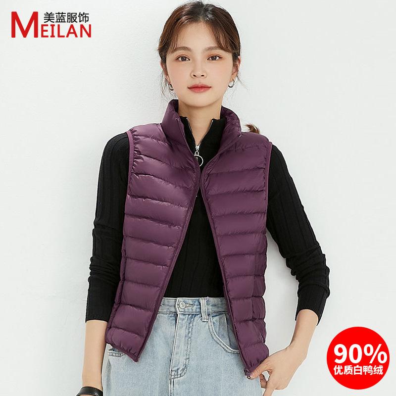 Velvet women's stand-up collar vest light down jacket women's large size thin light winter coat vest