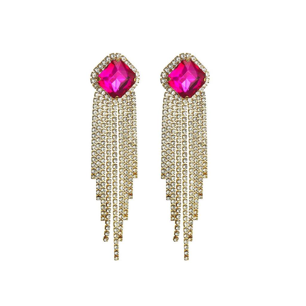 European & American Luxury Long Tassel Earrings: Sparkling Diamond & Crystal Studs for Women
