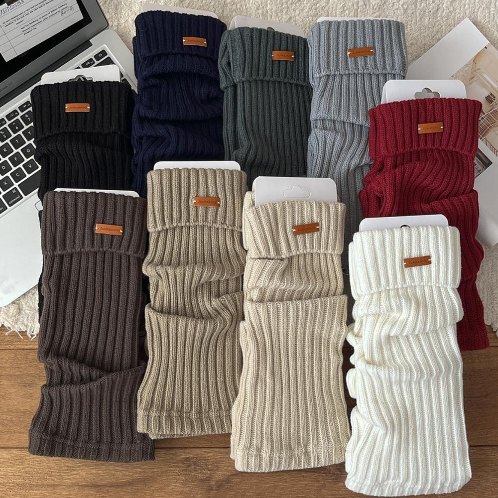 Autumn Winter Leg Warmers Japanese Simple Loose Long Socks Female Knitted Warm Foot Cover White Black Y2K Stockings Leg Warmers