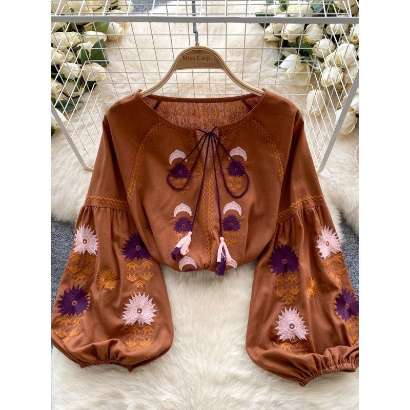 Retro Travel and Vacation Wear Loose Long Sleeves Shirt