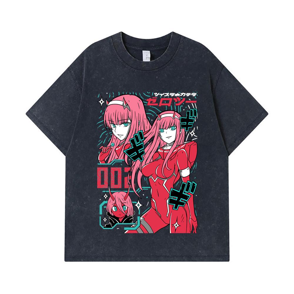275 GSM Washed T-shirts 100% Cotton Darling in the Franxx V1 Print Unisex Heavy Cotton T Shirt