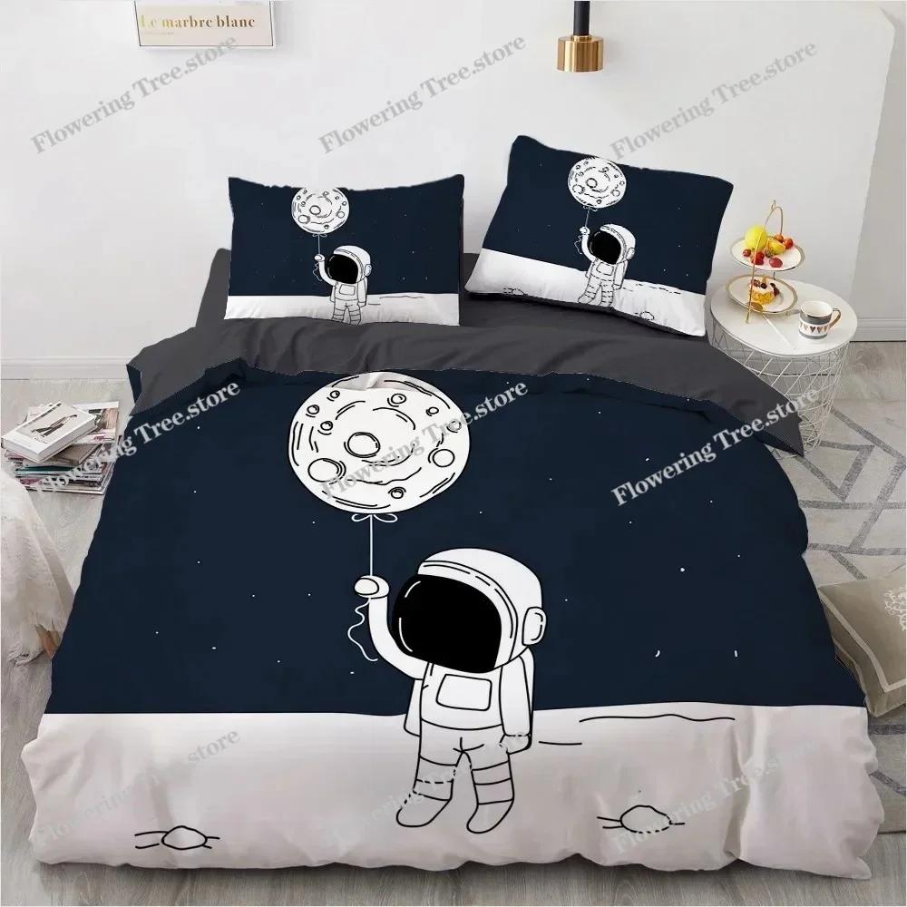 Cartoon Astronaut Outer Space Bedding Set Teens Boys Home Piece Duvet Cover Set Pillowcase Single Twin King Quilt Cover Set