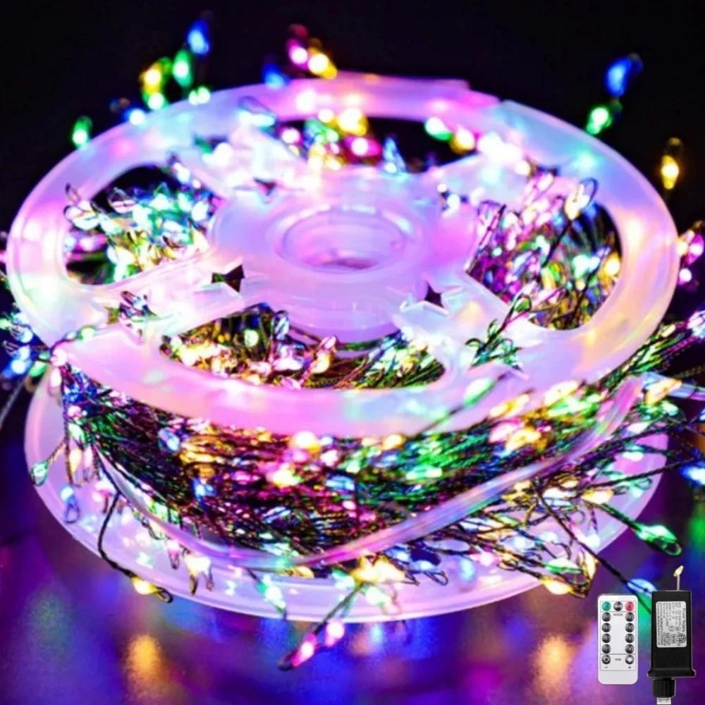 LED Christmas String Lights with Remote - Copper Wire Decorative Lights for Tree, Colored Firecracker Design 500 lights, EU plug + remote