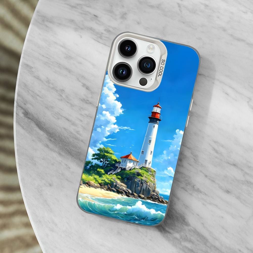 Guidelines Art Lighthouse Phone Case For iPhone 13,15,14,16,12,11,Mini,MAXXS,Pro,SE, White Matte Shockproof Cover