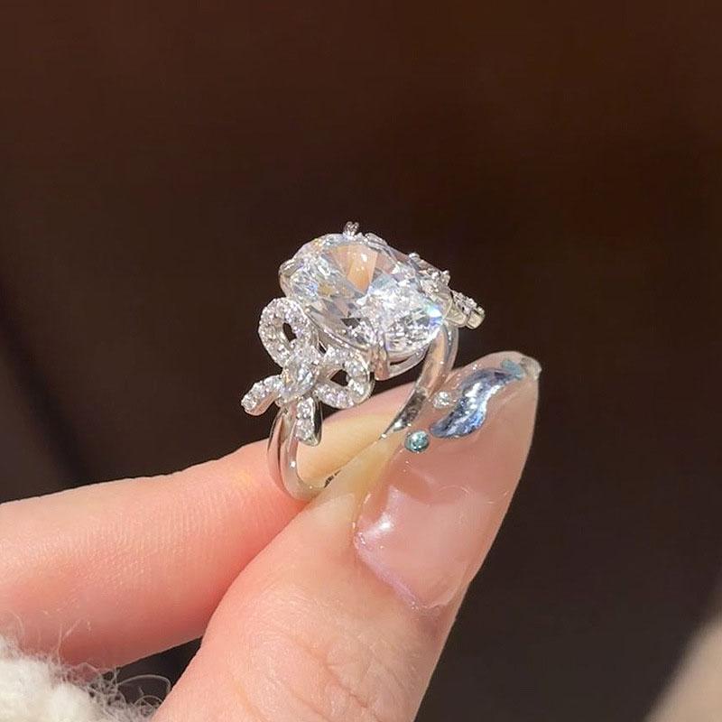 

Wedding Ring silver 925 Diamond inlay bowknot Dove Oval rings for women New in Shining Exquisite Luxury Engagement Jewelry resizable
