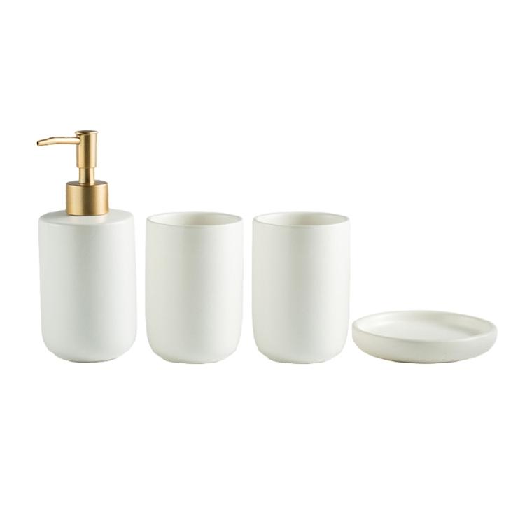 4 Pezzi Dispenser Sapone Bottiglia Detersivo Bagno Porta Spazzolino Tazza Set Scaffale Lozione
