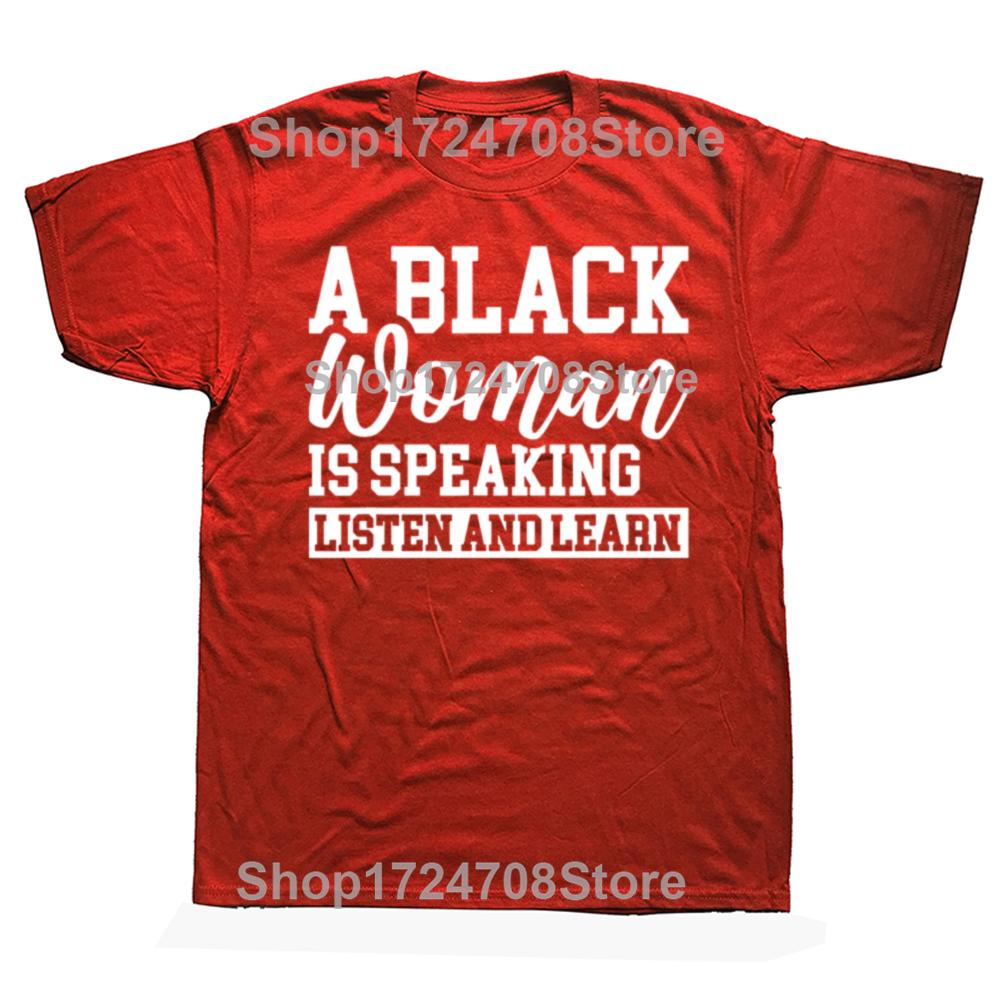 Lustig Eine schwarze Frau spricht Zuhören und Lernen Vintage Grafik T-Shirts Herrenmode Lässig Baumwolle Locker Übergroßes T-Shirt