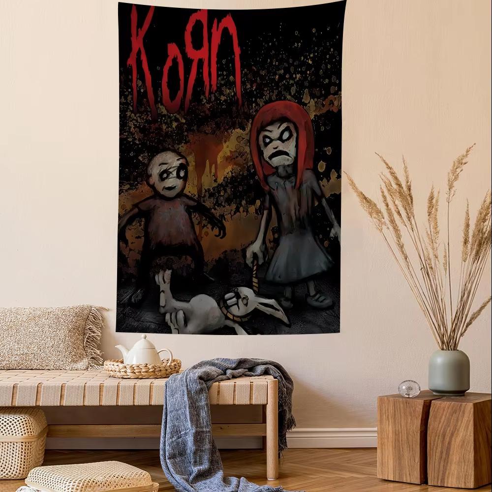 Korn Rockband Charaktere Anime Text Wandteppich Hippie Blumen Wanddekoration Schlafsaal Dekoration Heimdekoration
