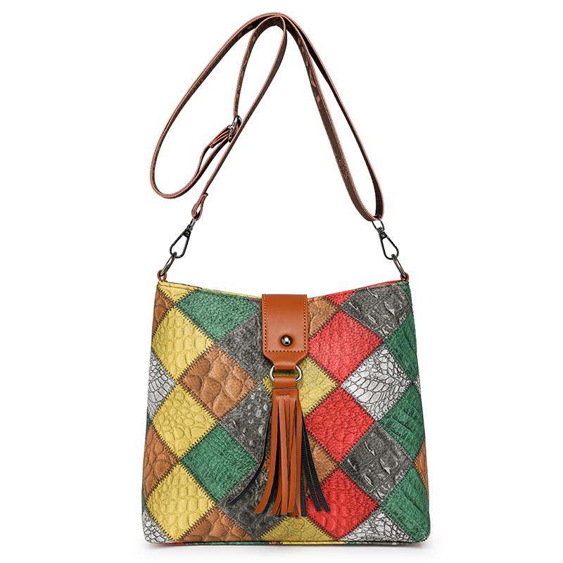 Women's Contrast Color Crossbody Bag Large Capacity Bucket Bag Mother Bag